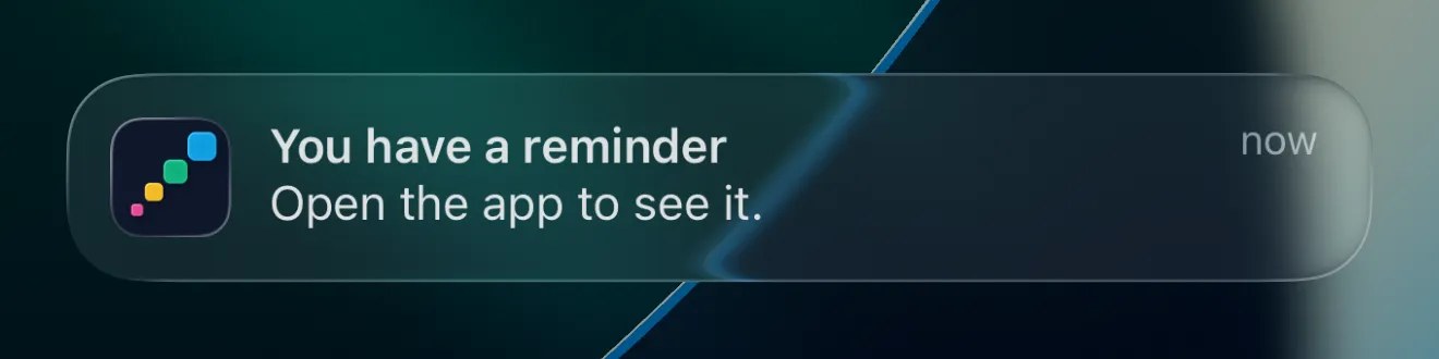 The same kind of Peptimes reminder on the lock screen with Discreet reminders on: it says only "You have a reminder" and "Open the app to see it."